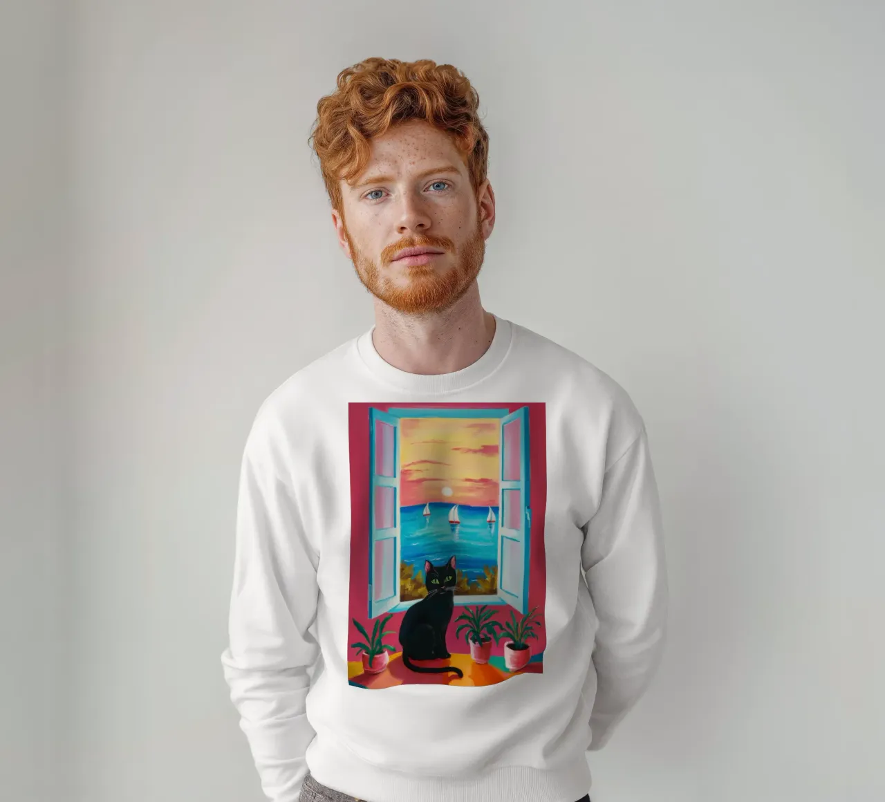 Cat Window on the Sea sweatshirt by Flock Reverie