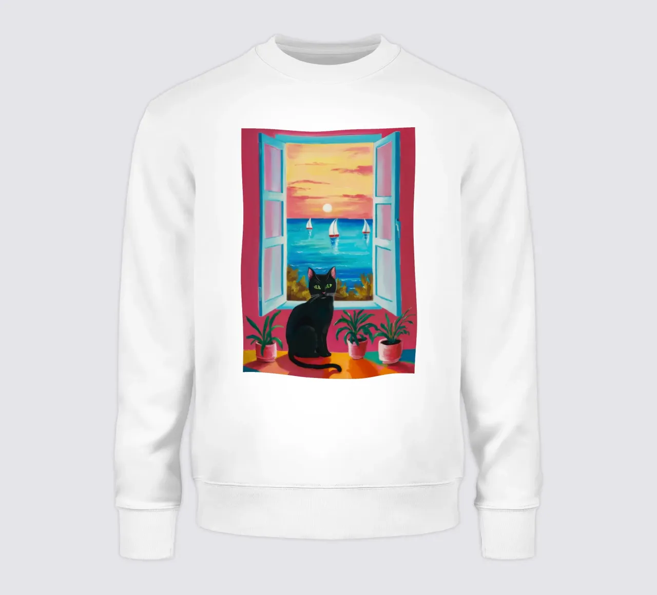 Cat Window on the Sea sweatshirt by Flock Reverie