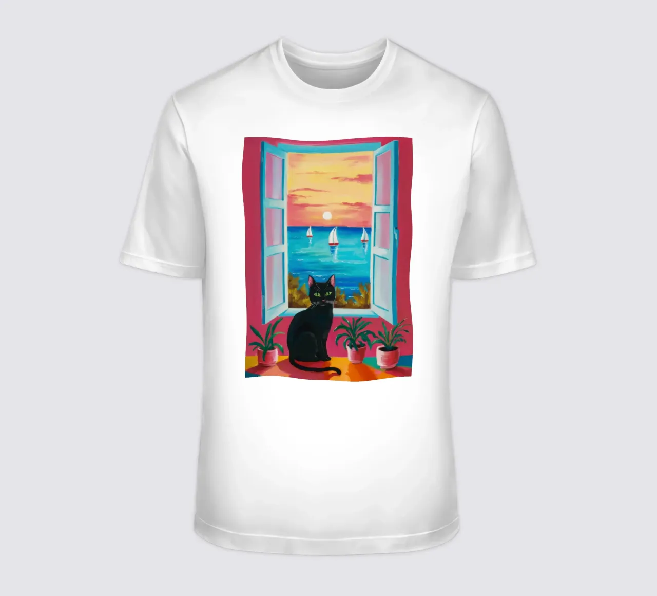Cat Window on the Sea t-shirt by Flock Reverie