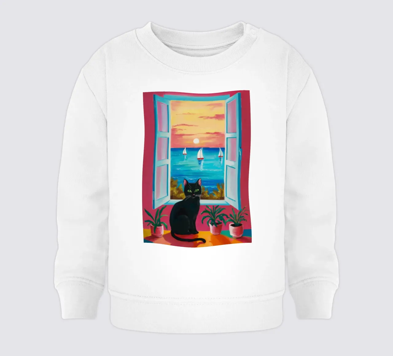 Cat Window on the Sea baby sweatshirt by Flock Reverie