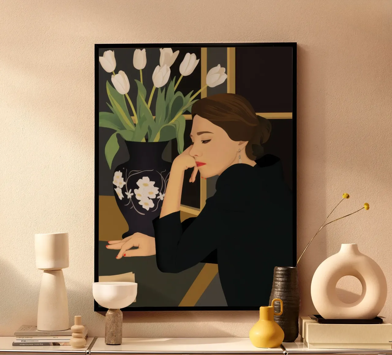 Rituale del rossetto noir poster con telaio in alluminio da Giant Foxs