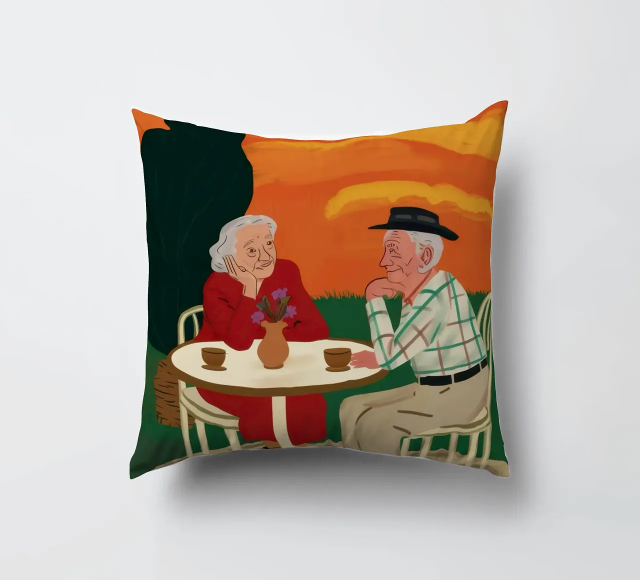 Sunset Cafe Duet decorative cushion by Giant Foxs