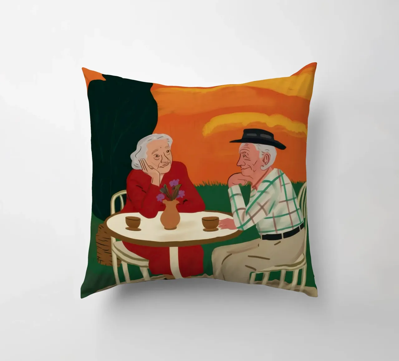 Sunset Cafe Duet decorative cushion by Giant Foxs