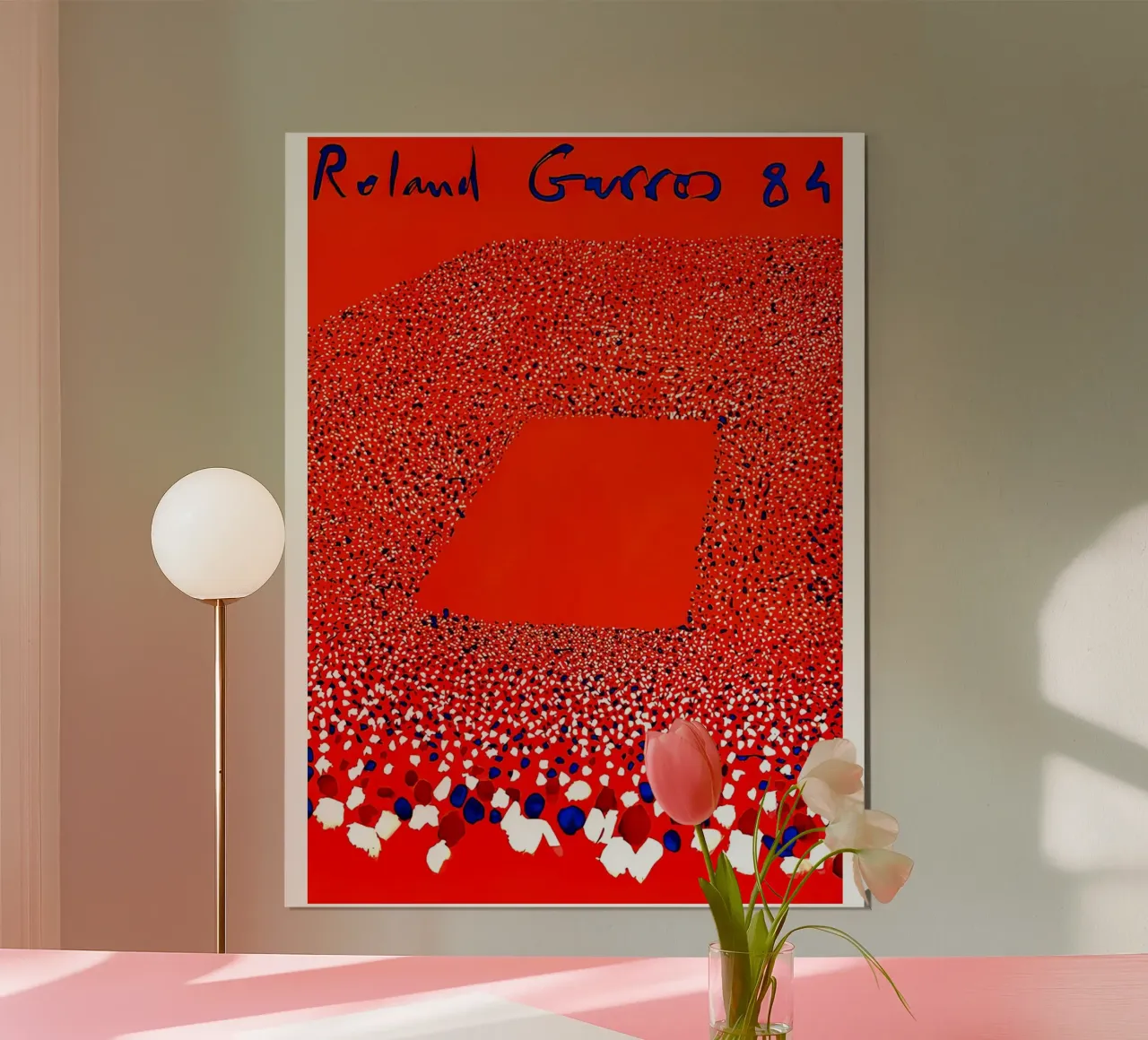 Red Roland Garros 1984 poster with wooden frame by ART BEST