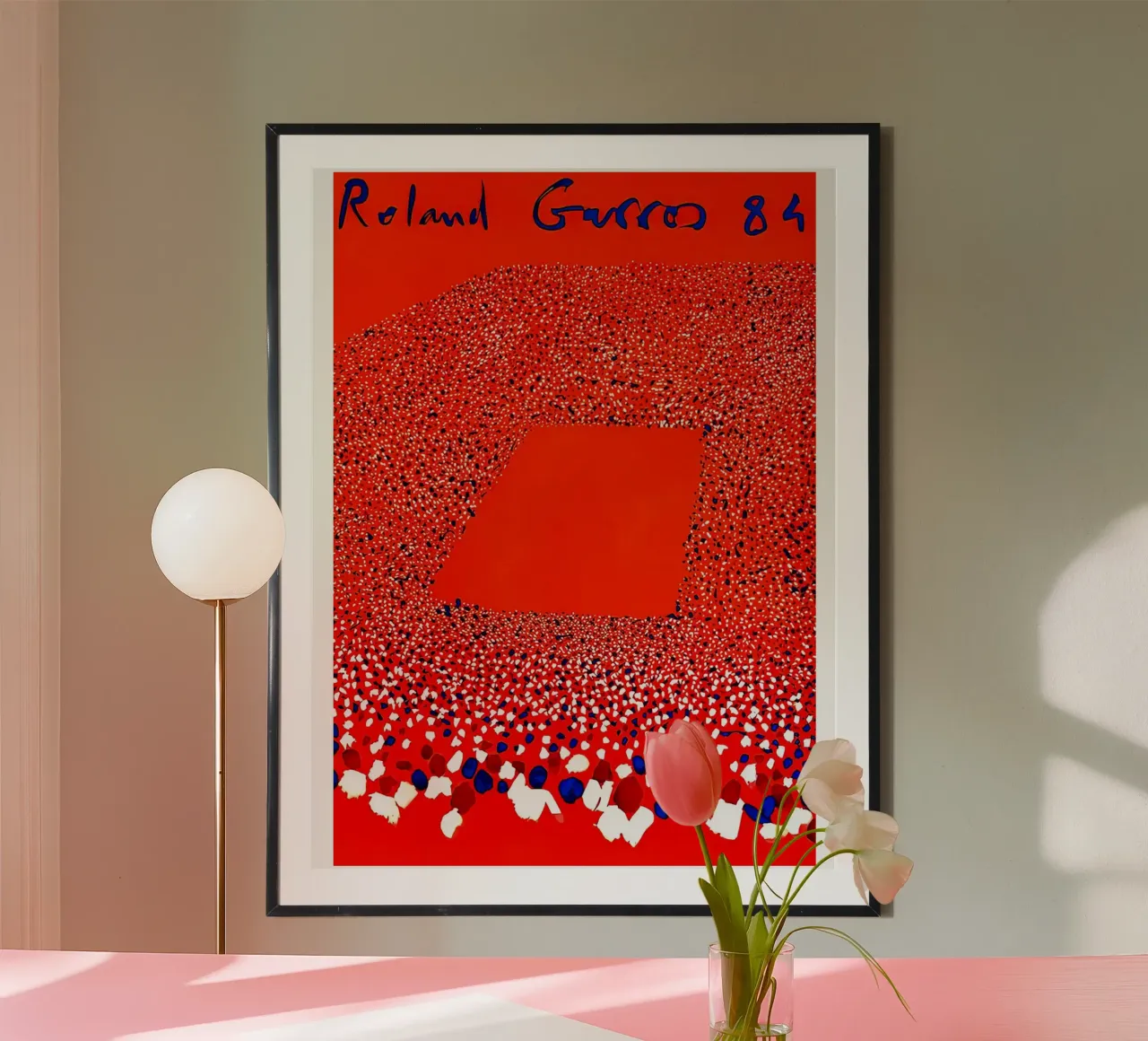 Red Roland Garros 1984 poster with wooden frame by ART BEST