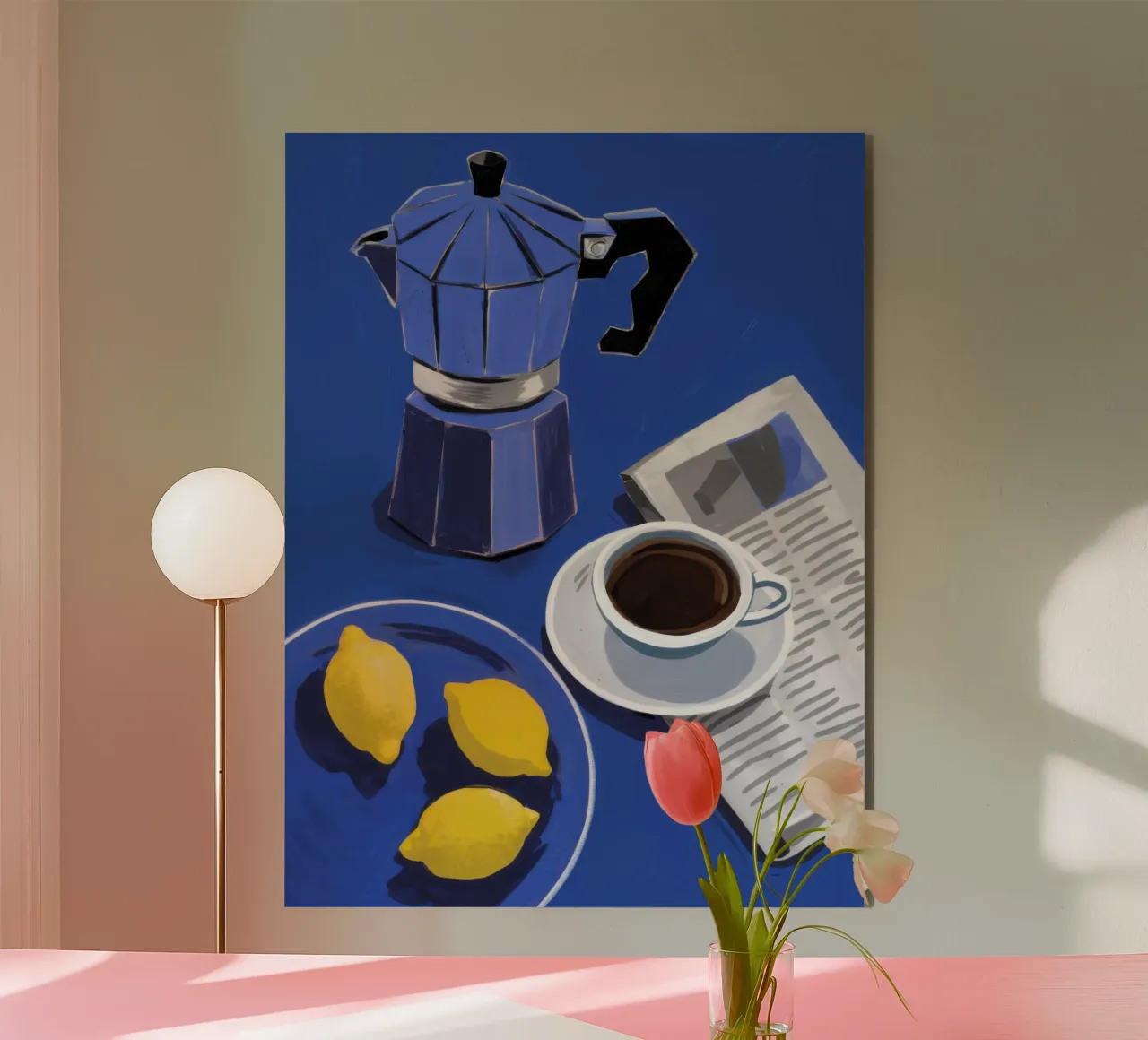 Caffè mattutino e limoni alluminio dibond da Flock Reverie