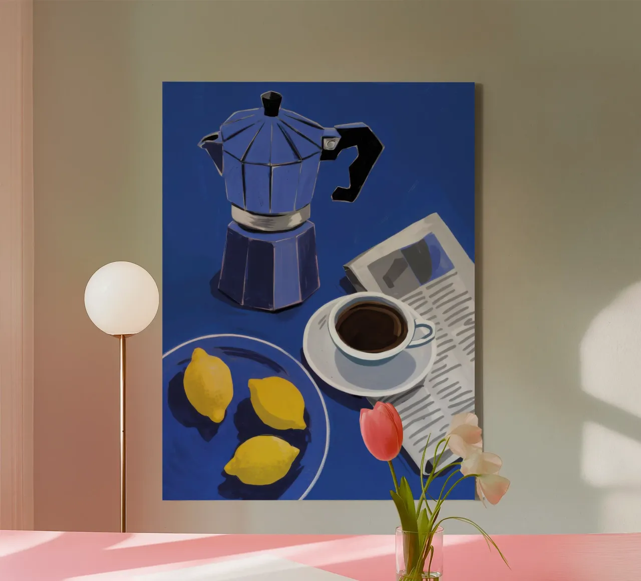 Caffè mattutino e limoni tela con Cornice a cassetta da Flock Reverie