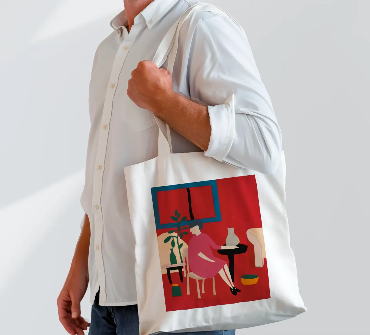 Donna in camera rossa borsa in juta da Flock Reverie