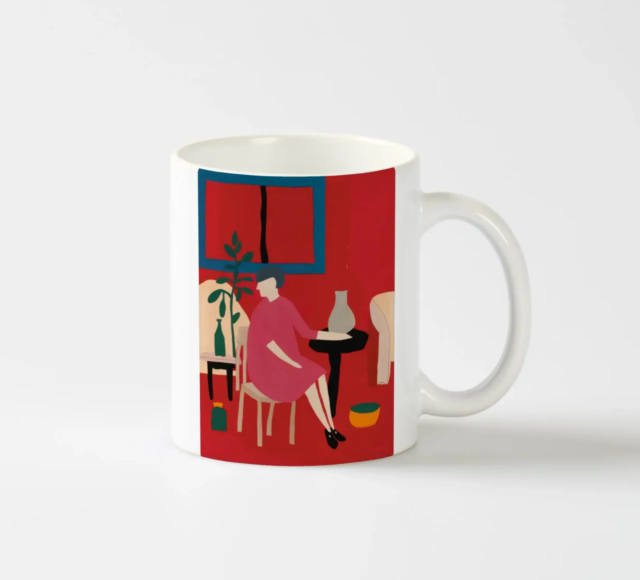 Donna in camera rossa tazza in ceramica da Flock Reverie