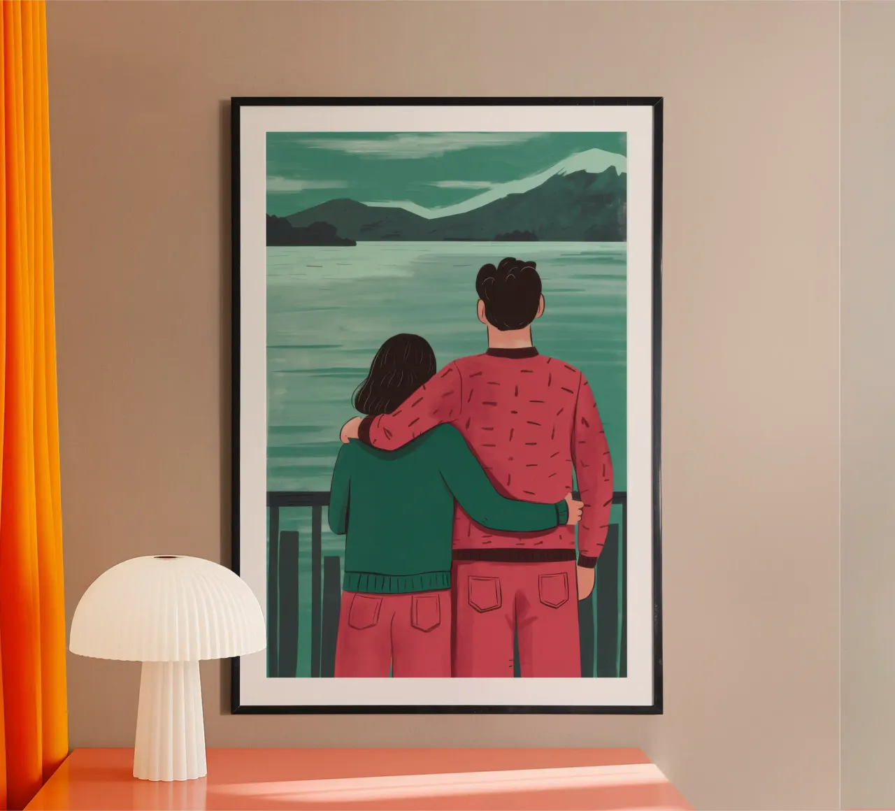 Abbraccio del balcone alpino poster con telaio in legno da Giant Foxs