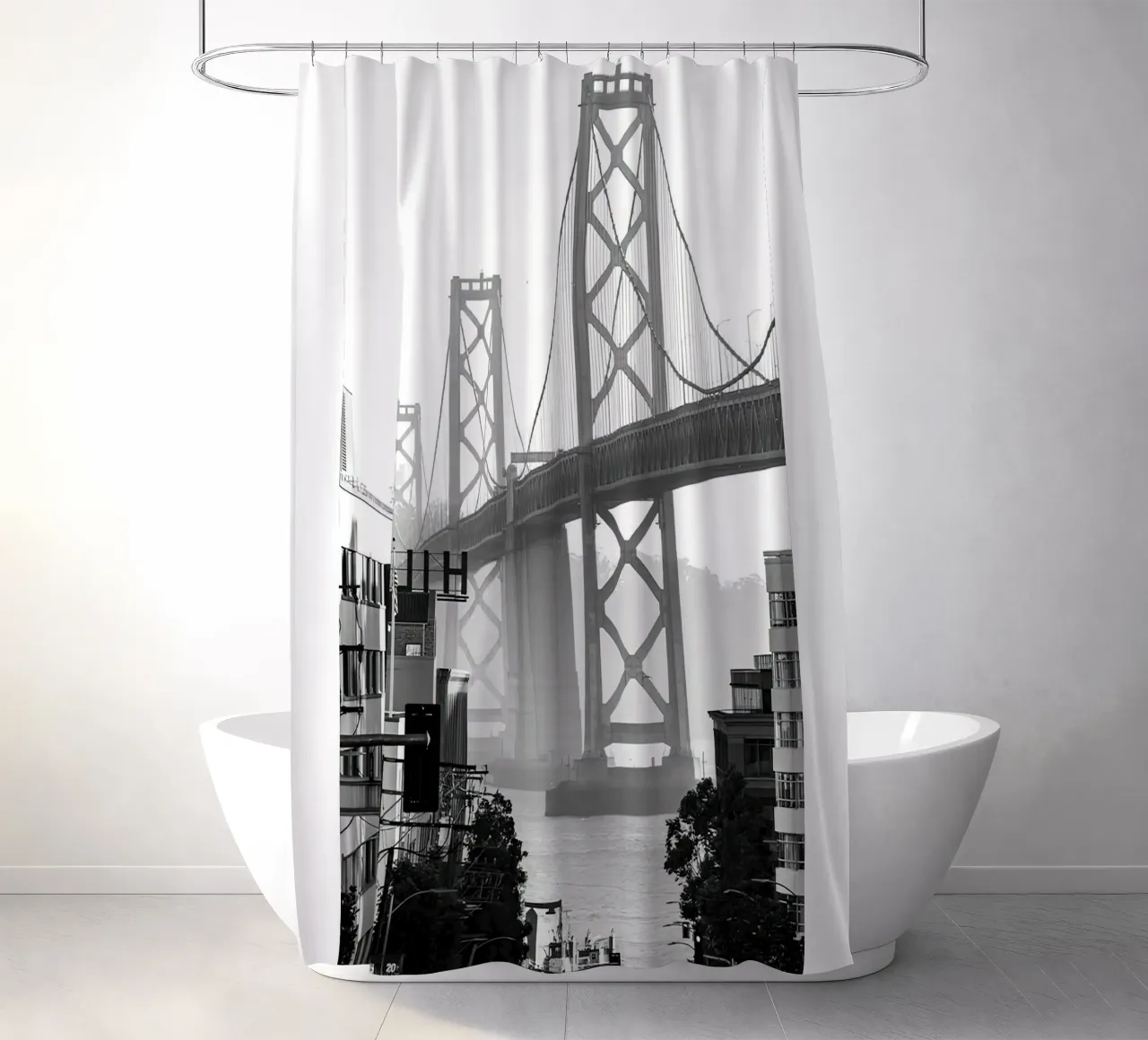 Bay Bridge Black and White shower curtain by Black And White