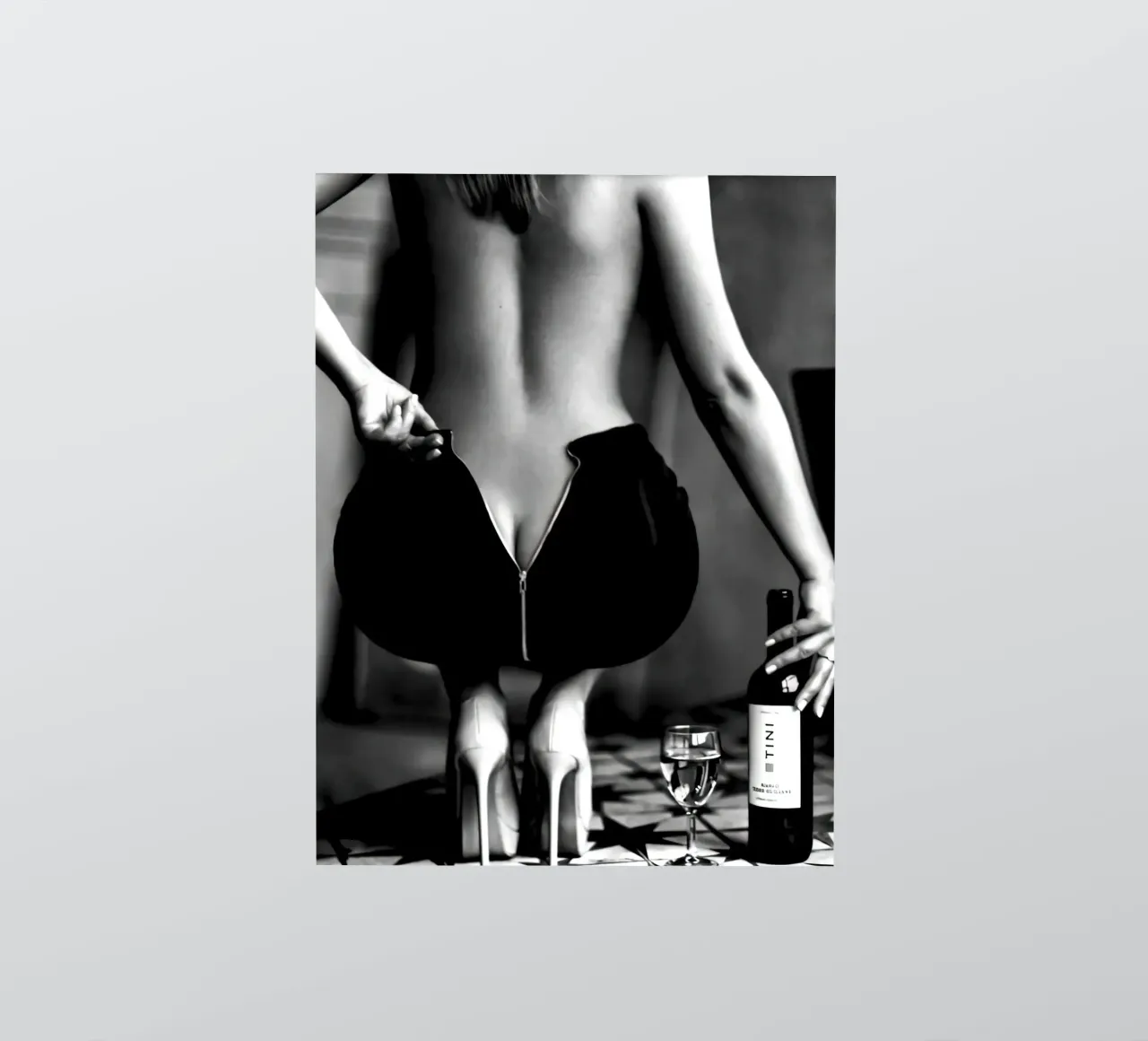 Woman with glass sticker by Black And White