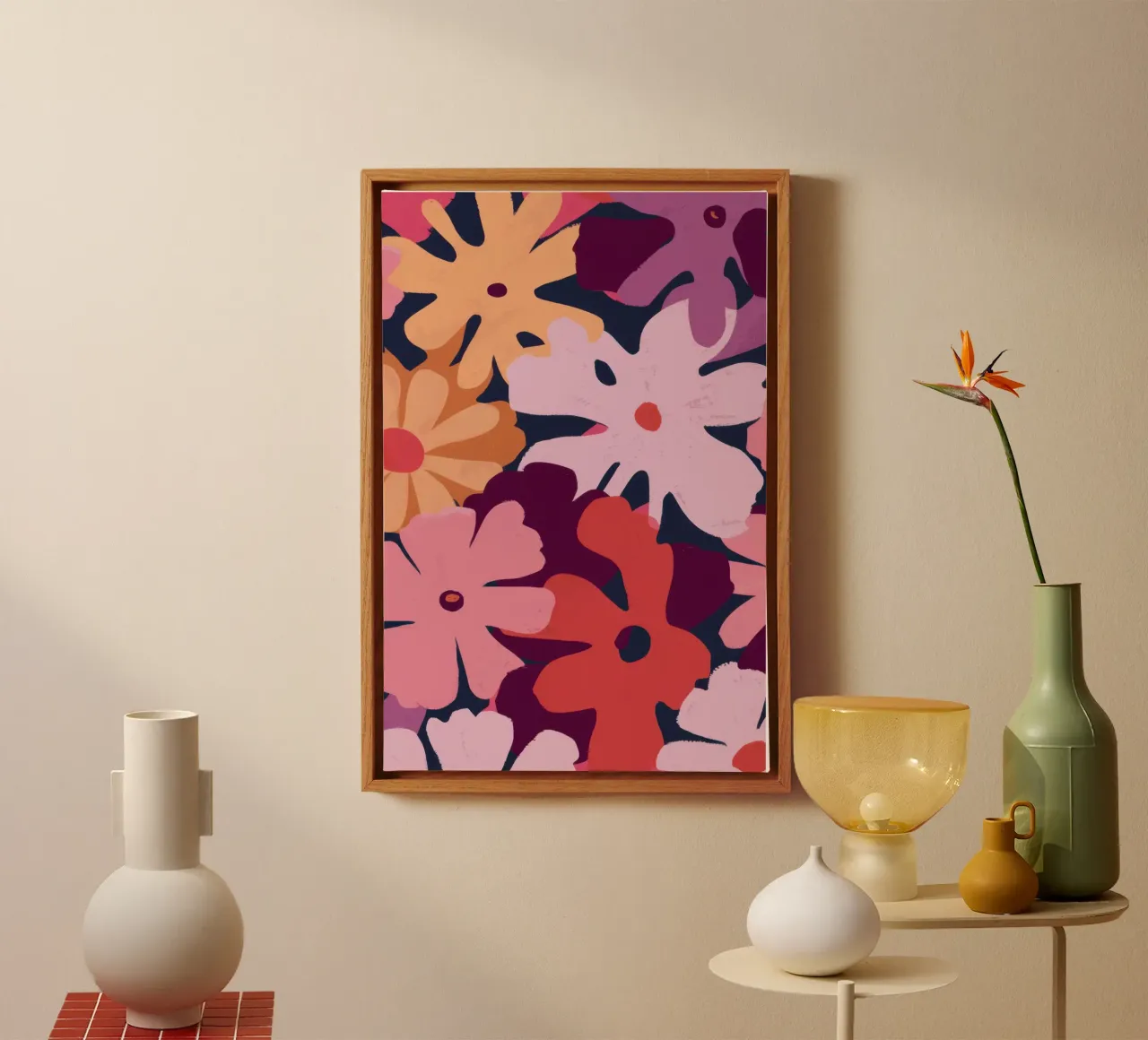 Psychedelic Petal Pop canvas with Floater frame by Reds Jays