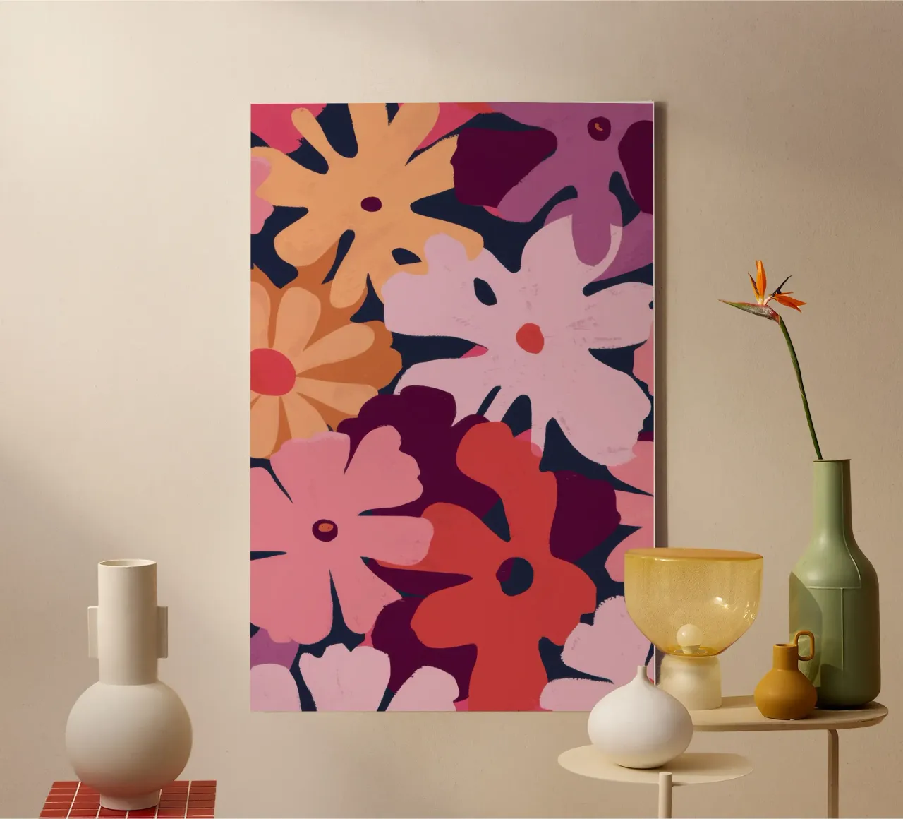 Psychedelic Petal Pop canvas with Floater frame by Reds Jays