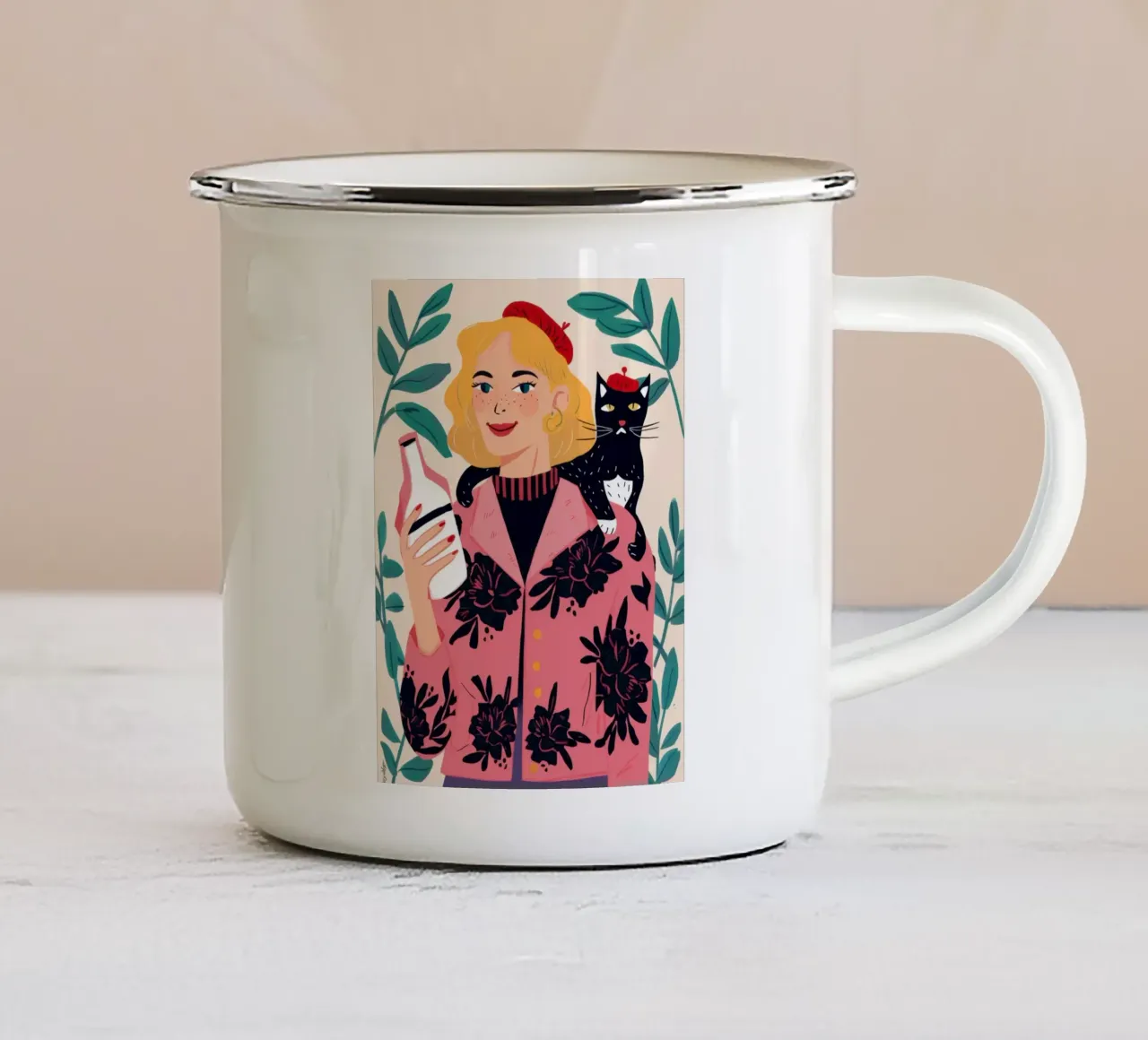 Il cappotto floreale rosa tazza in smalto da Ink Pulse