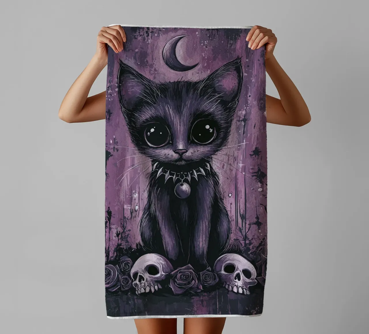 Gothic cat with a mystical look towel by pixelbull - medieval art and more