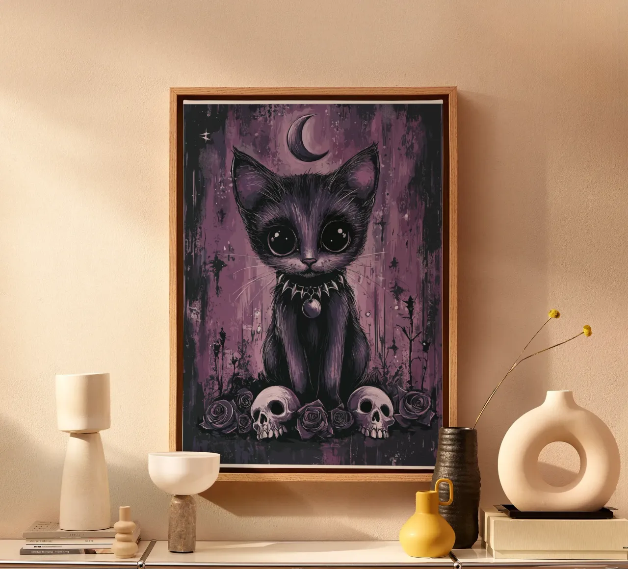 Gatto gotico dall'aspetto mistico tela con Cornice a cassetta da pixelbull - medieval art and more
