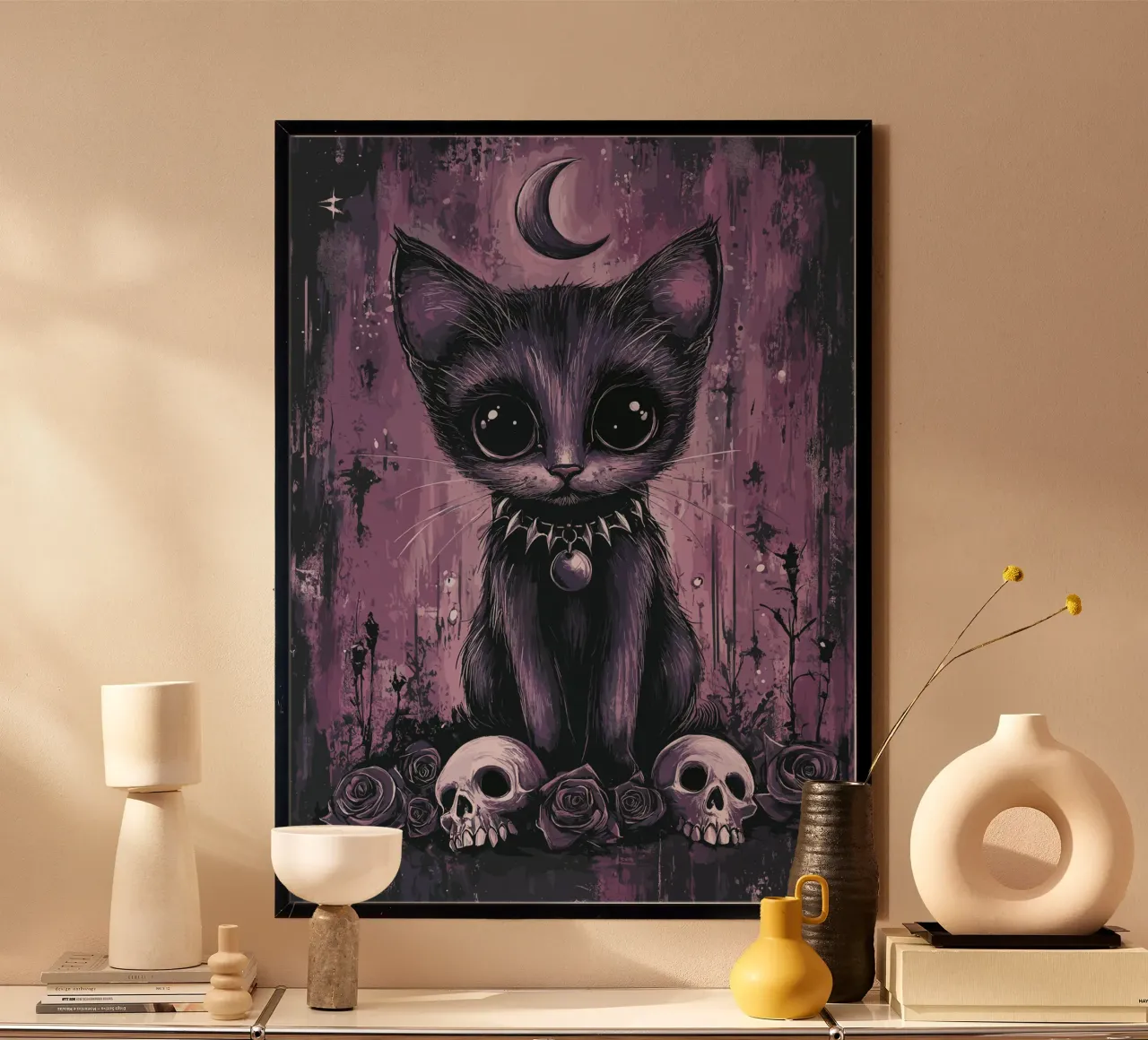 Gatto gotico dall'aspetto mistico poster con telaio in alluminio da pixelbull - medieval art and more