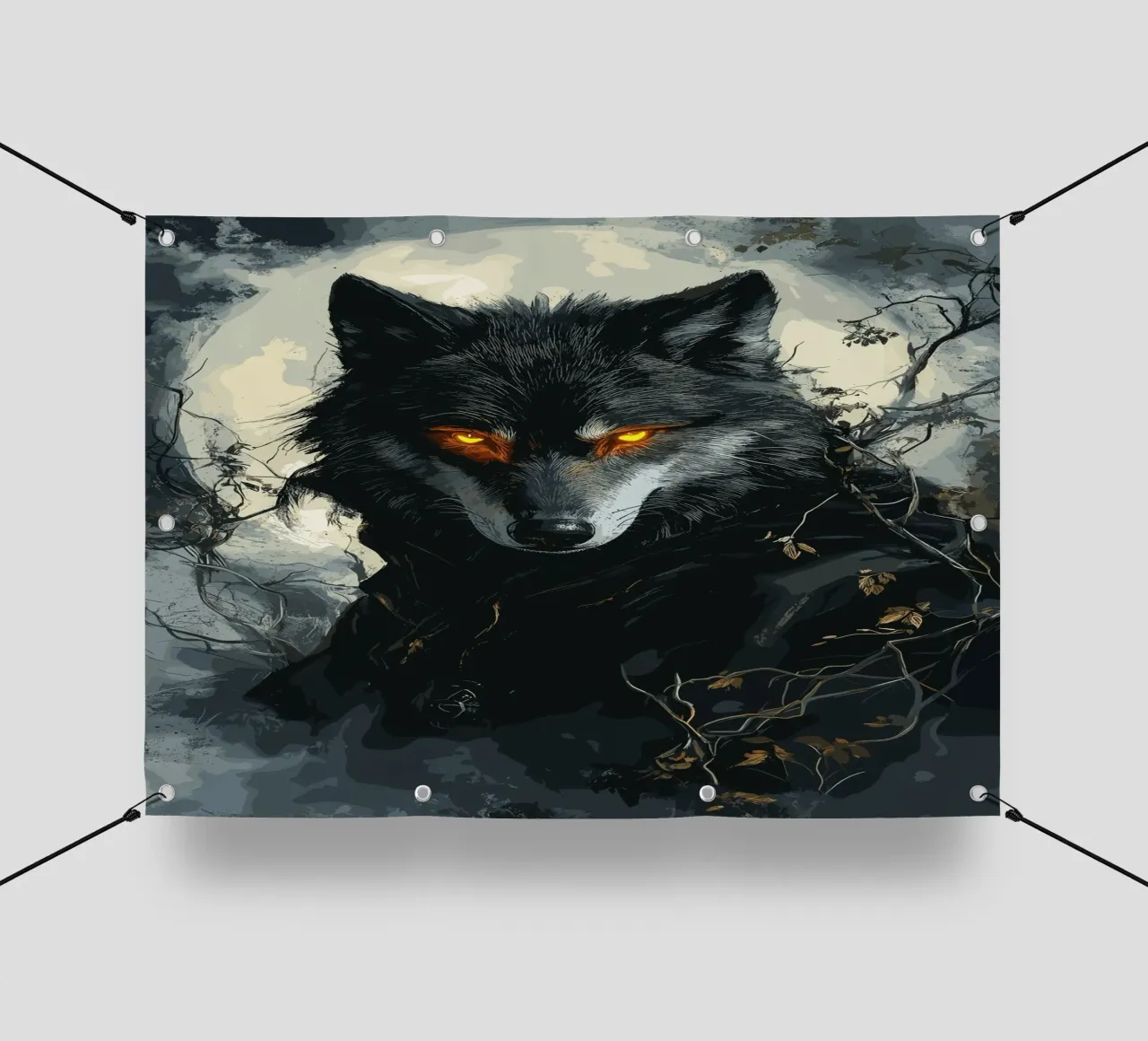 Lupo gotico con occhi ardenti al chiaro di luna telo in pvc da pixelbull - medieval art and more
