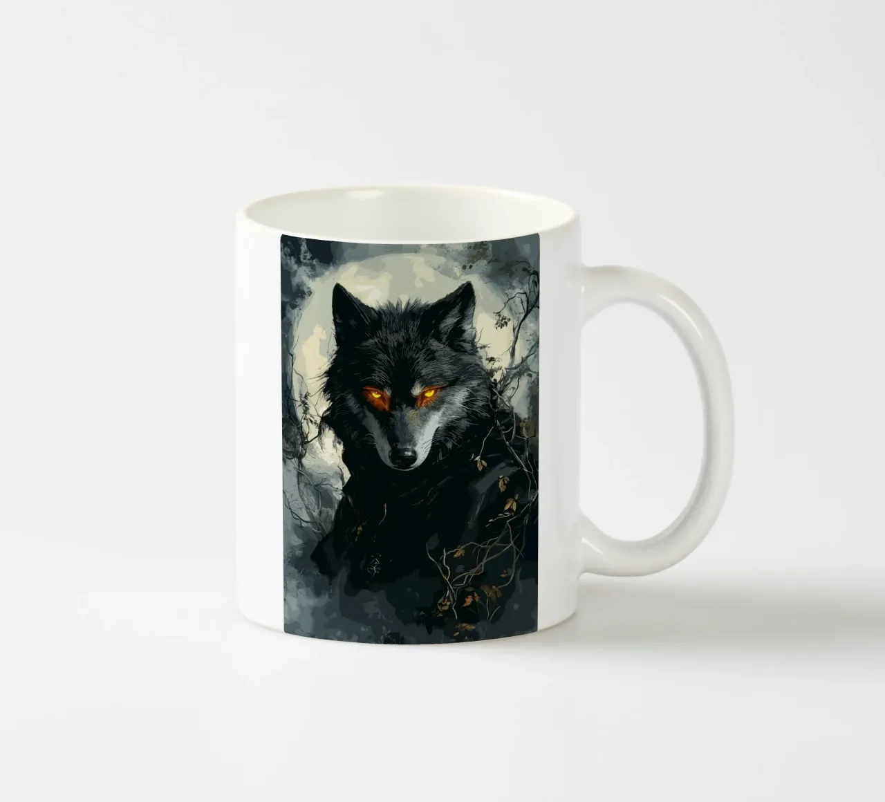 Lupo gotico con occhi ardenti al chiaro di luna tazza in ceramica da pixelbull - medieval art and more