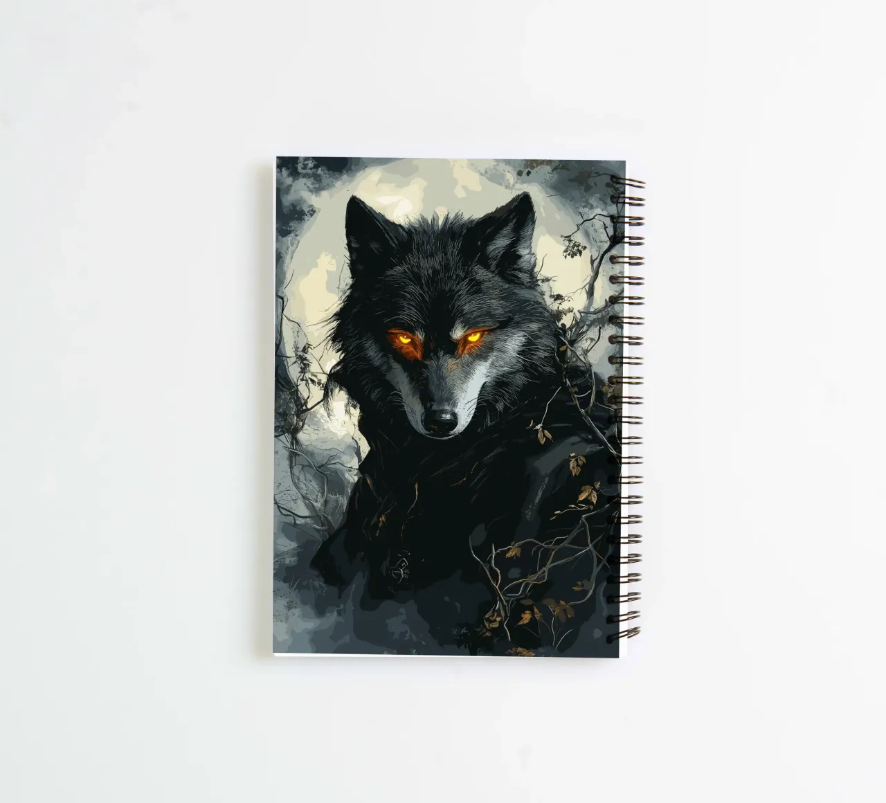 Gothic wolf with burning eyes in the moonlight spiral notebook by pixelbull - medieval art and more