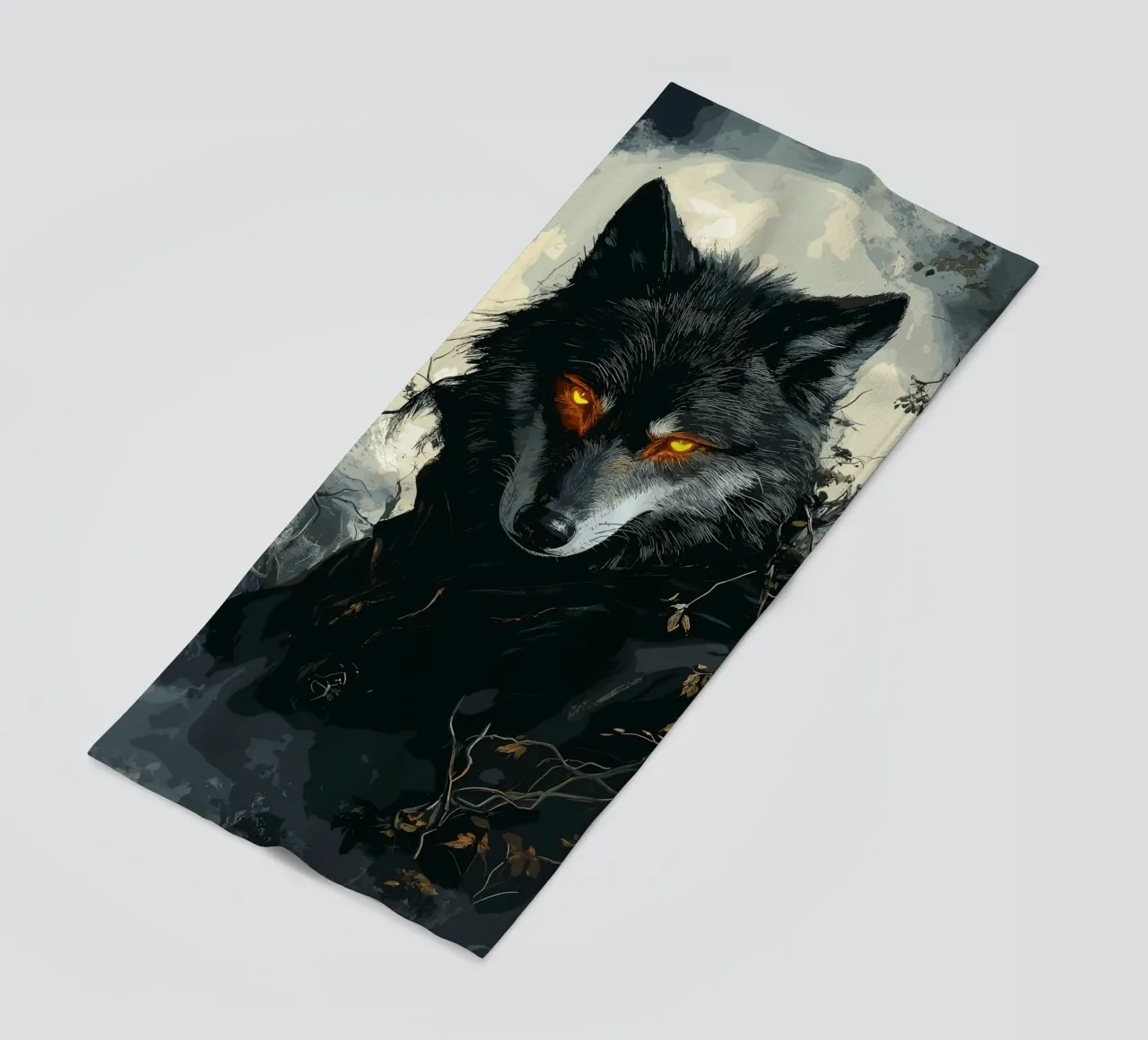 Lupo gotico con occhi ardenti al chiaro di luna telo mare da pixelbull - medieval art and more