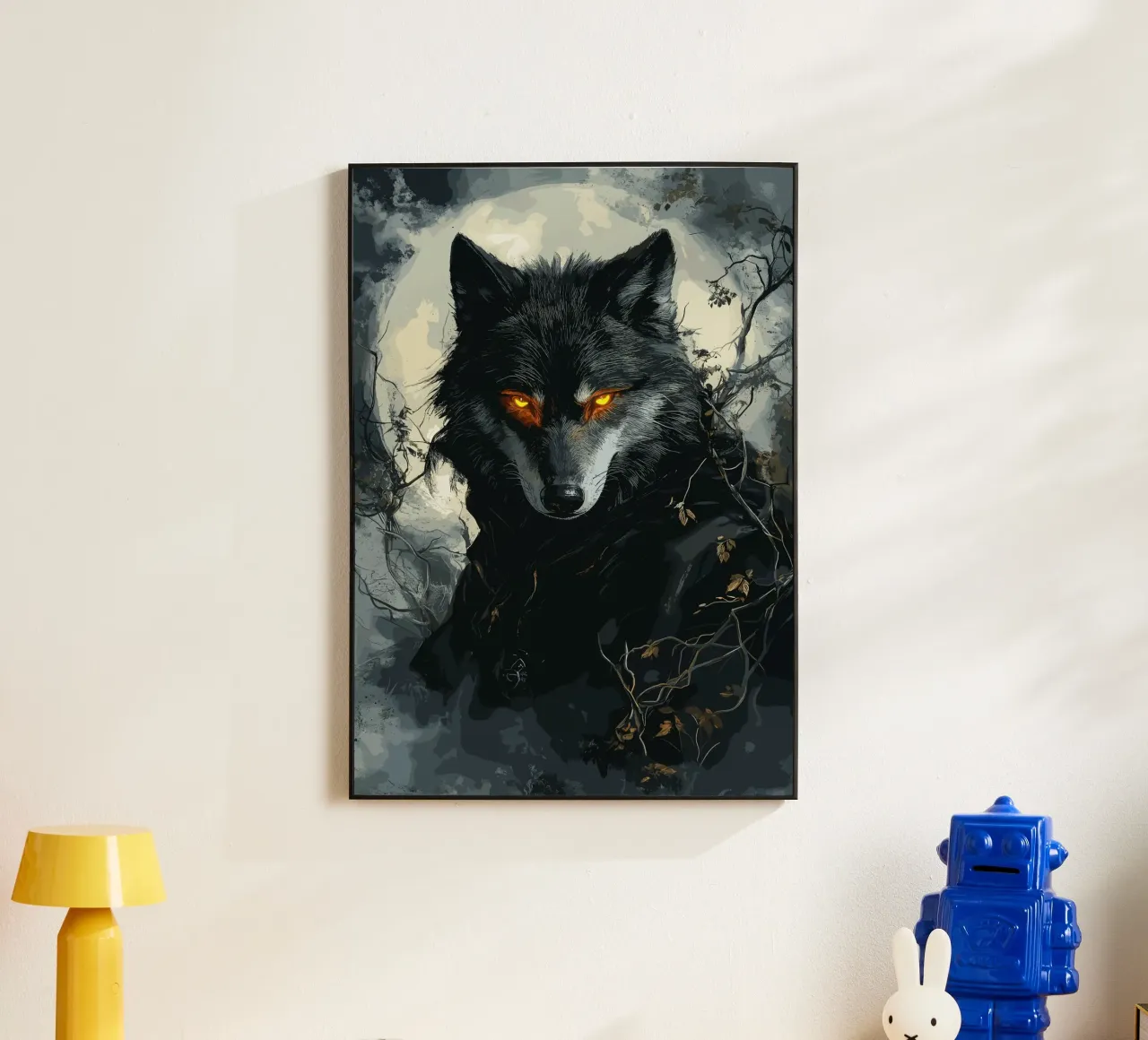 Lupo gotico con occhi ardenti al chiaro di luna alluminio dibond da pixelbull - medieval art and more
