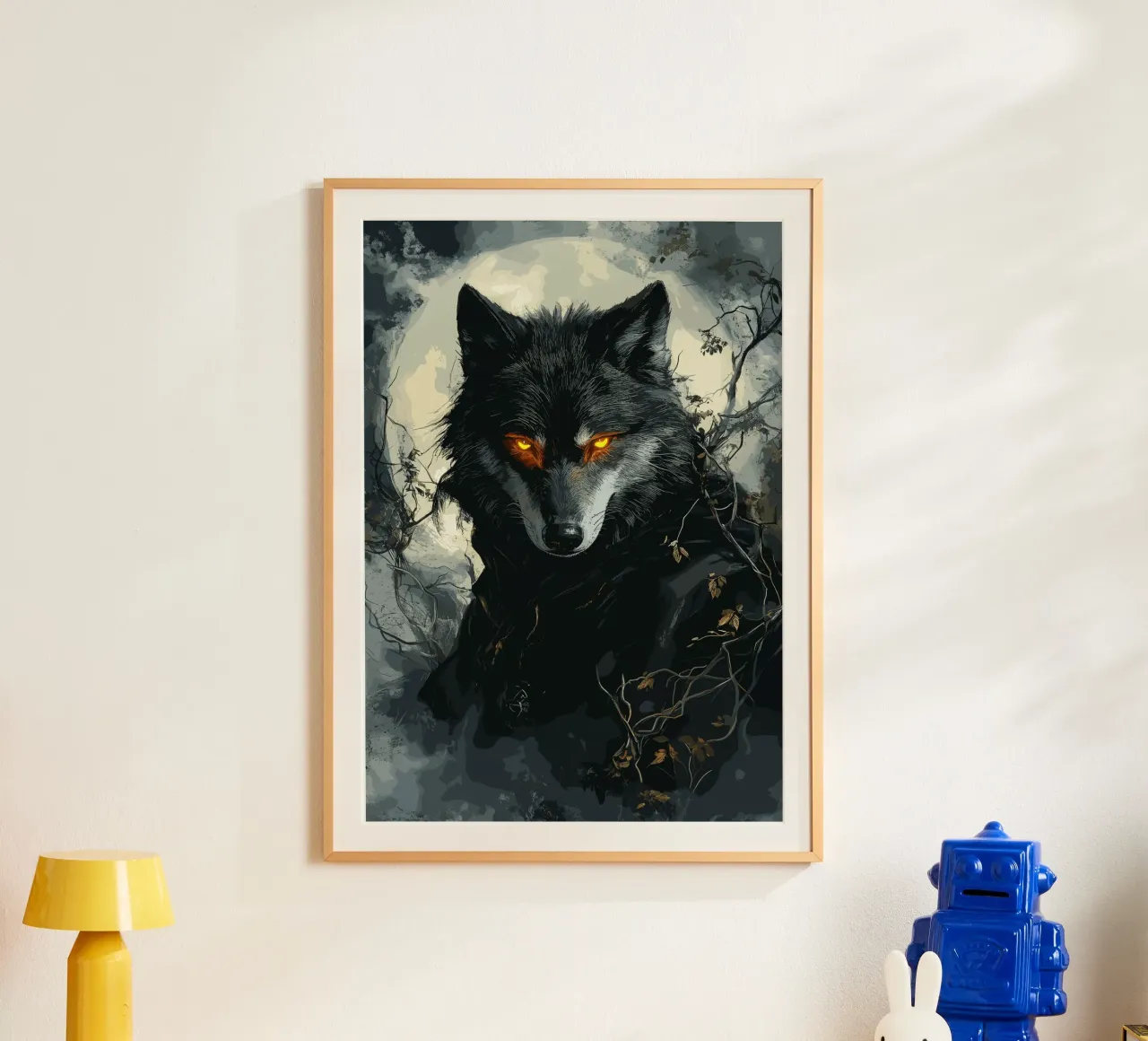 Lupo gotico con occhi ardenti al chiaro di luna carta hahnemühle da pixelbull - medieval art and more