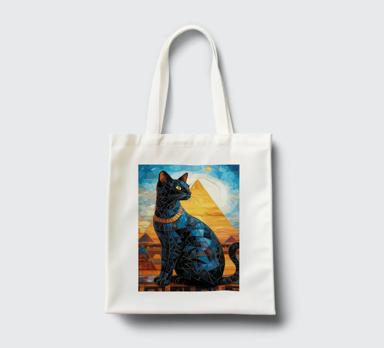 Dea gatto egiziana in stile mosaico borsa in juta da pixelbull - medieval art and more