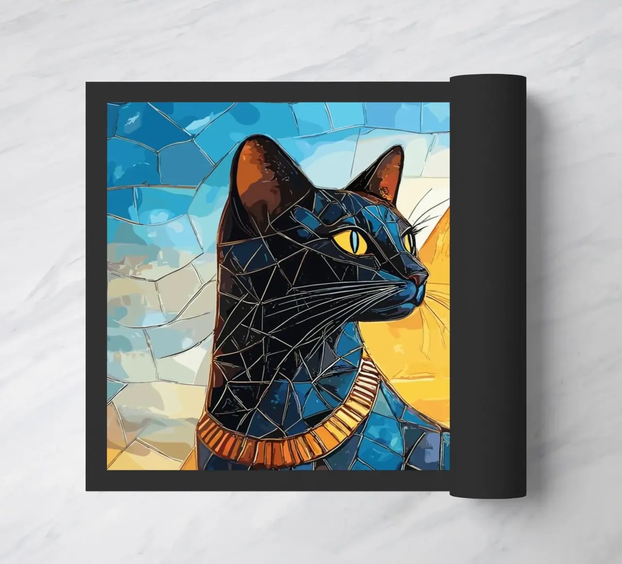 Dea gatto egiziana in stile mosaico zerbino da pixelbull - medieval art and more