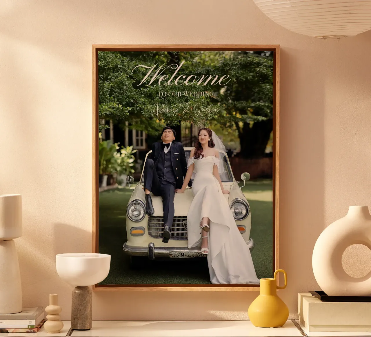 Printed Photo Wedding Welcome Sign Personalized tela con Cornice a cassetta da Custom4U