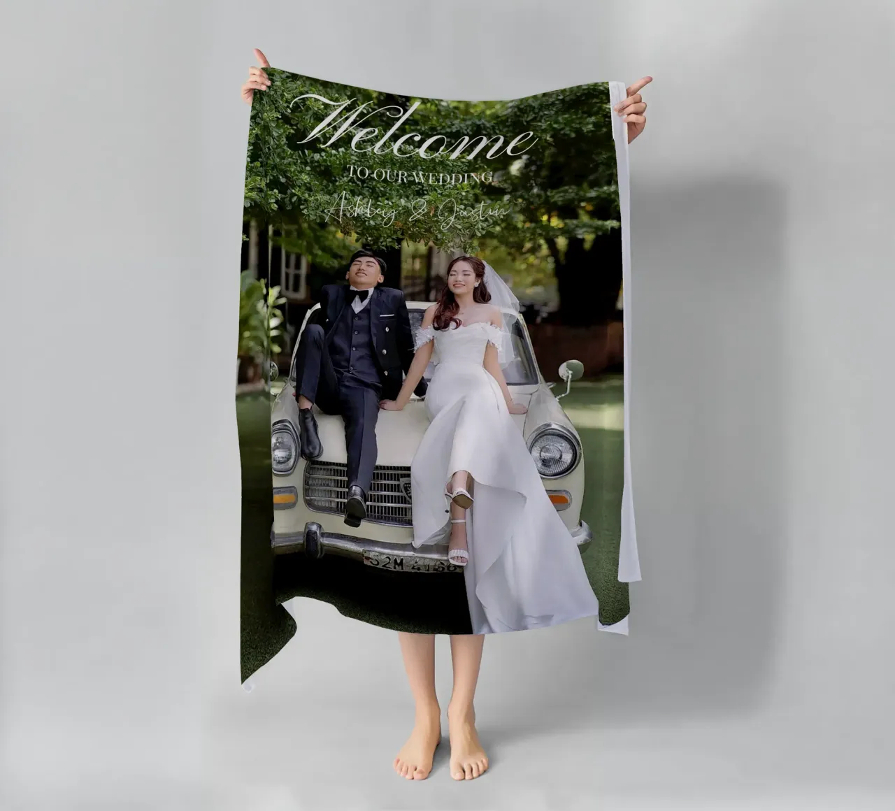 Printed Photo Wedding Welcome Sign Personalized beach towel by Custom4U
