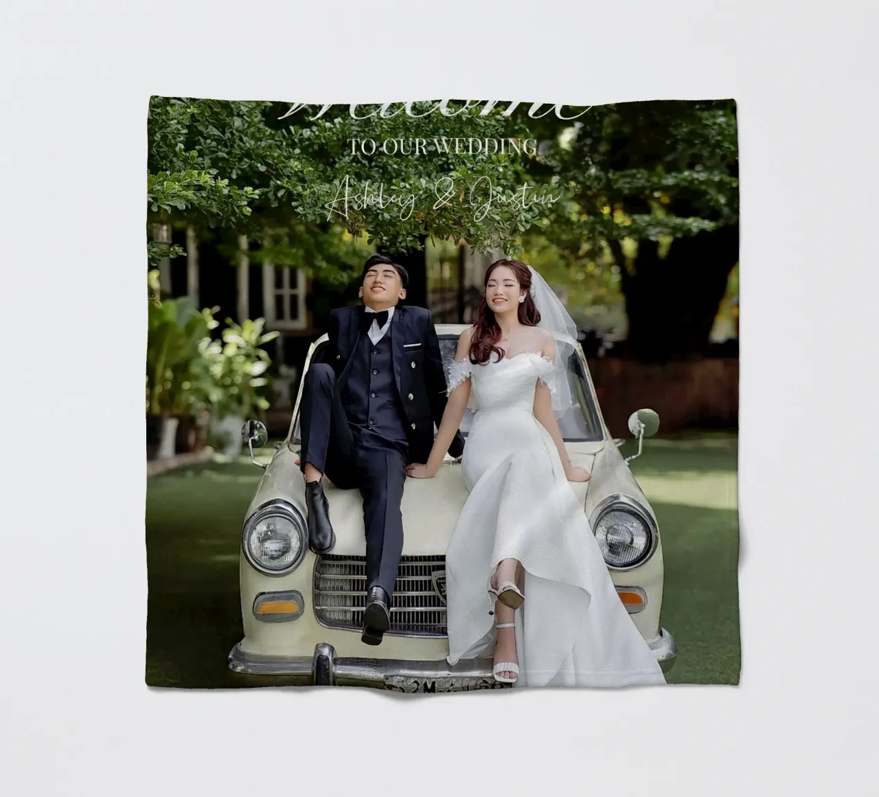 Printed Photo Wedding Welcome Sign Personalized fleece blanket by Custom4U