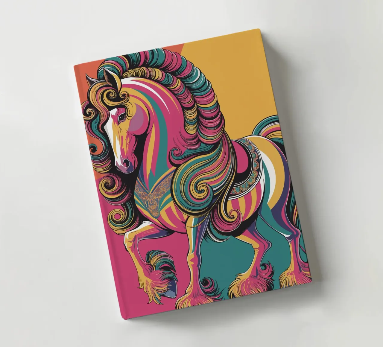 Colourful horse with flowing mane notebook by pixelbull - medieval art and more