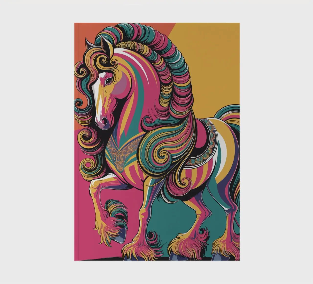 Colourful horse with flowing mane notebook by pixelbull - medieval art and more
