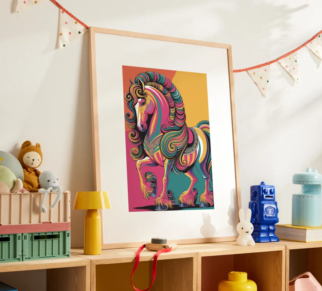 Cavallo colorato con criniera fluente poster con telaio in alluminio da pixelbull - medieval art and more