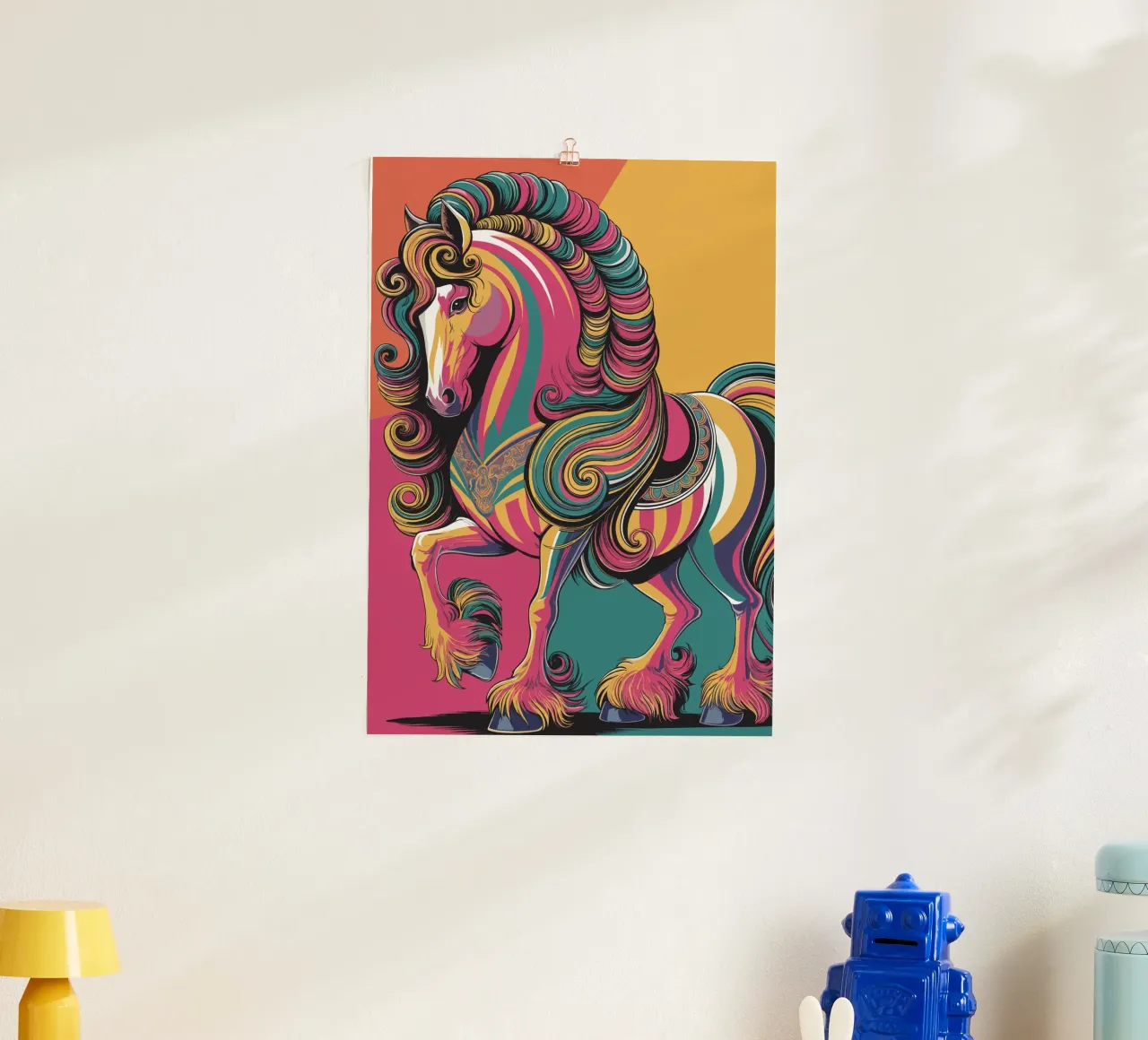 Cavallo colorato con criniera fluente poster con telaio in alluminio da pixelbull - medieval art and more