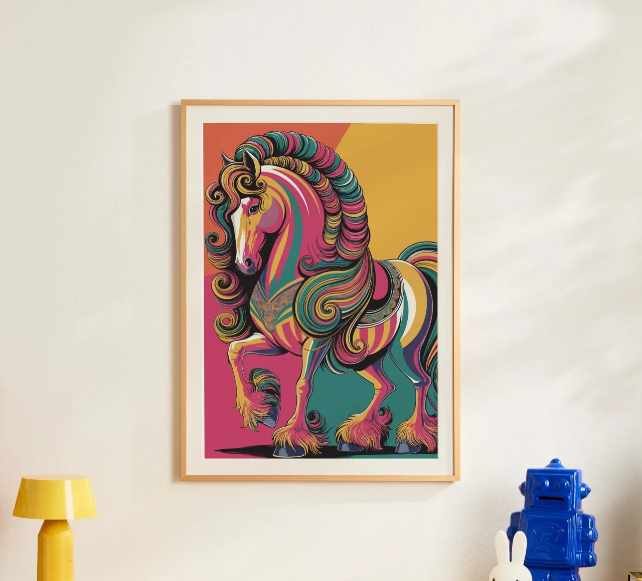 Cavallo colorato con criniera fluente poster con telaio in alluminio da pixelbull - medieval art and more