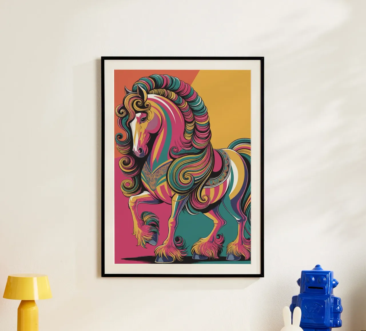 Cavallo colorato con criniera fluente poster con telaio in alluminio da pixelbull - medieval art and more