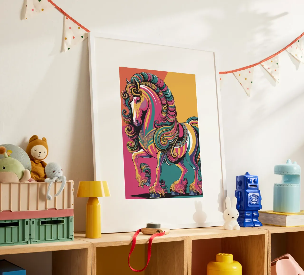 Cavallo colorato con criniera fluente poster con telaio in alluminio da pixelbull - medieval art and more