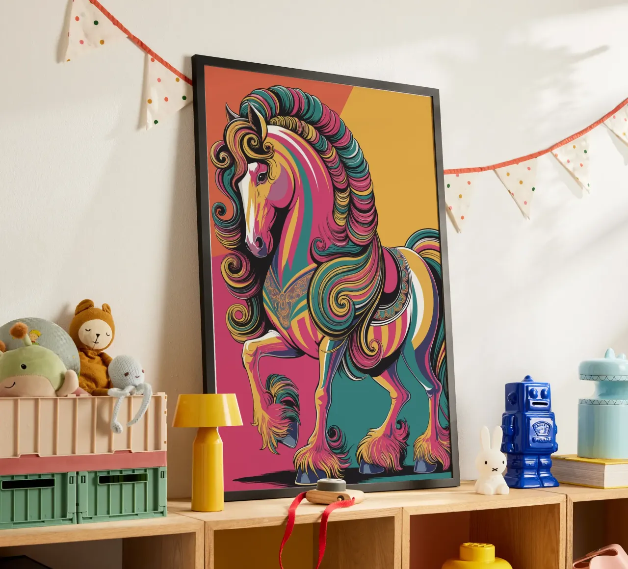 Cavallo colorato con criniera fluente poster con telaio in alluminio da pixelbull - medieval art and more