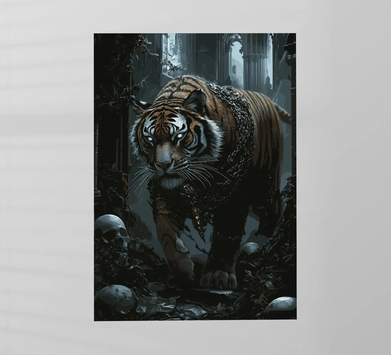 Tigre in una rovina buia con catene pellicola backlit da pixelbull - medieval art and more