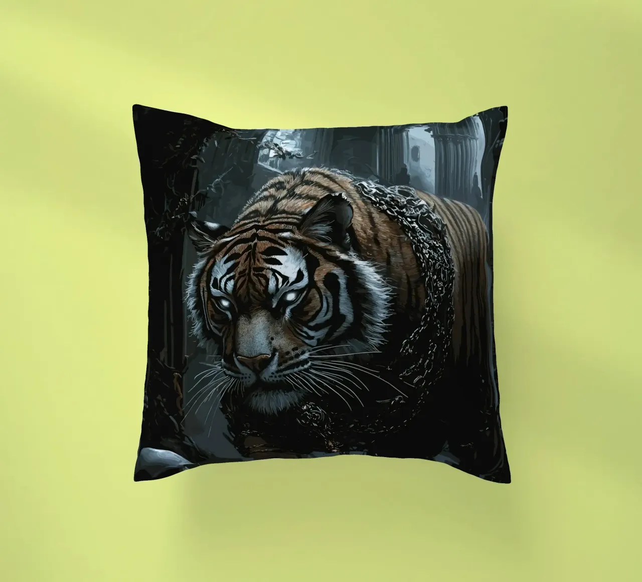 Tigre in una rovina buia con catene cuscino da pixelbull - medieval art and more