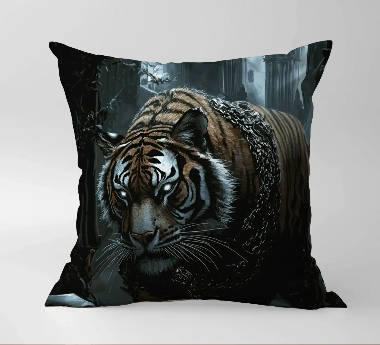 Tigre in una rovina buia con catene cuscino da pixelbull - medieval art and more