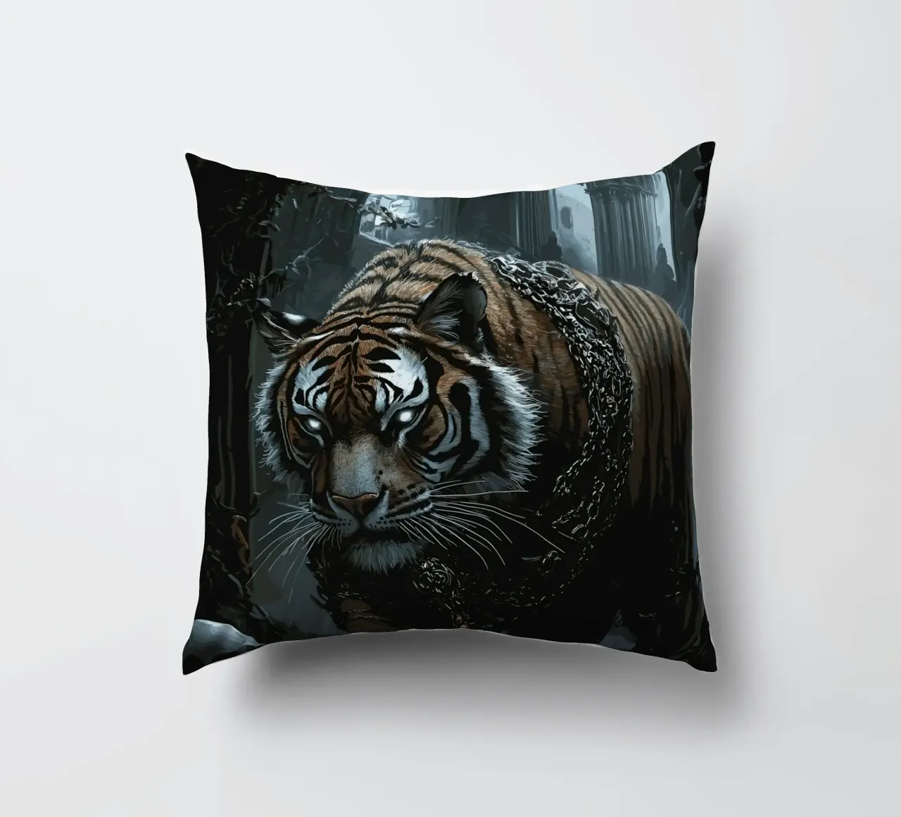 Tigre in una rovina buia con catene cuscino da pixelbull - medieval art and more