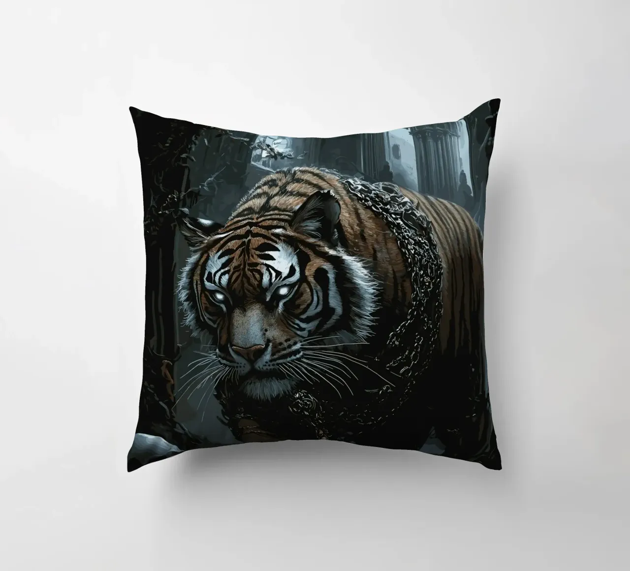 Tigre in una rovina buia con catene cuscino da pixelbull - medieval art and more