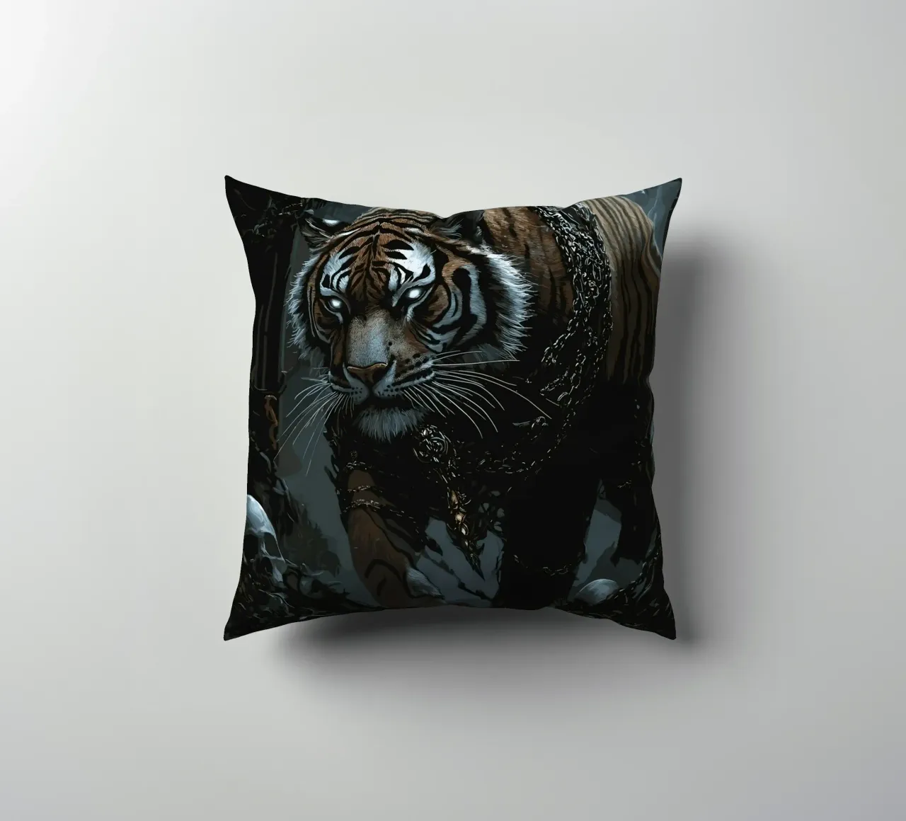 Tigre in una rovina buia con catene cuscino da pixelbull - medieval art and more