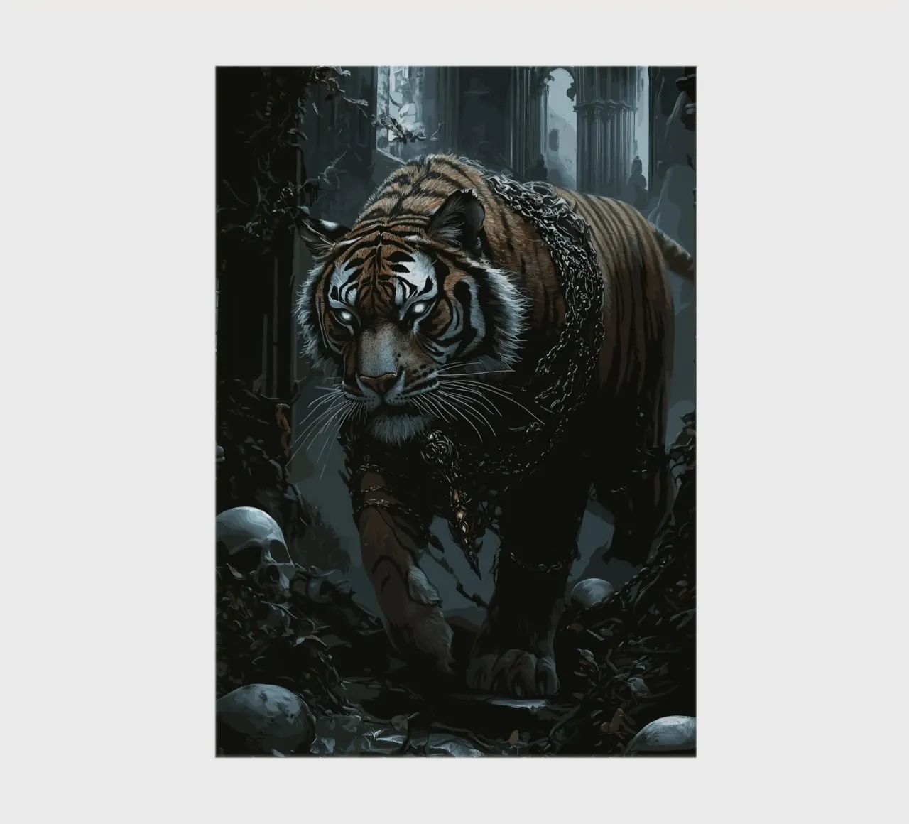 Tiger in a dark ruin with chains notebook by pixelbull - medieval art and more