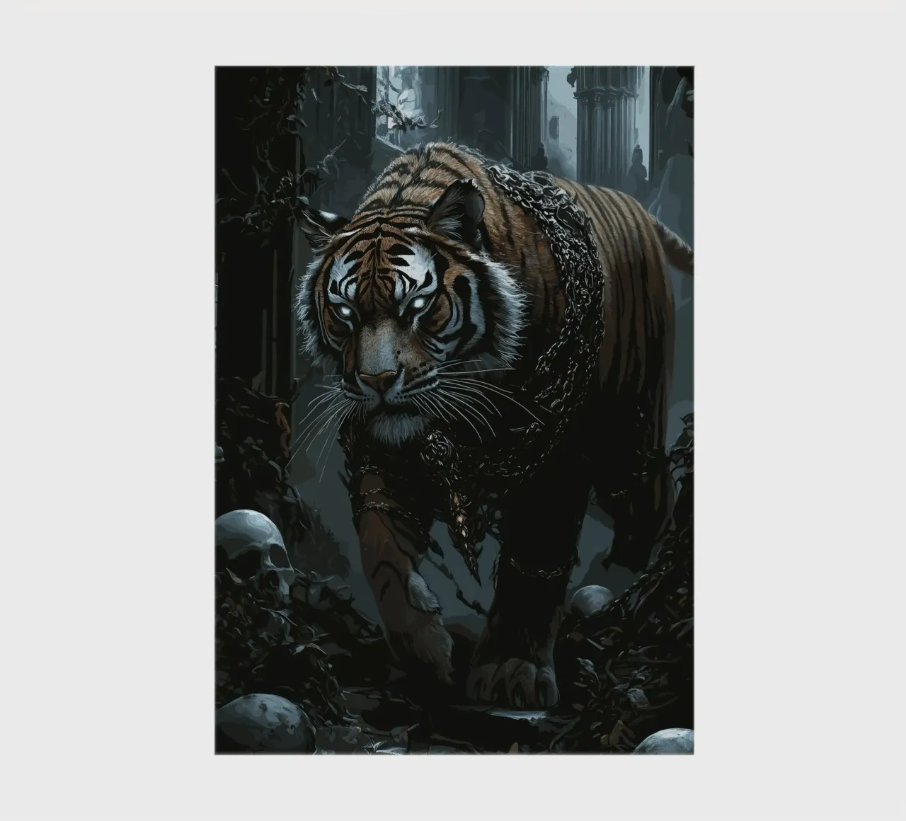 Tiger in a dark ruin with chains notebook by pixelbull - medieval art and more