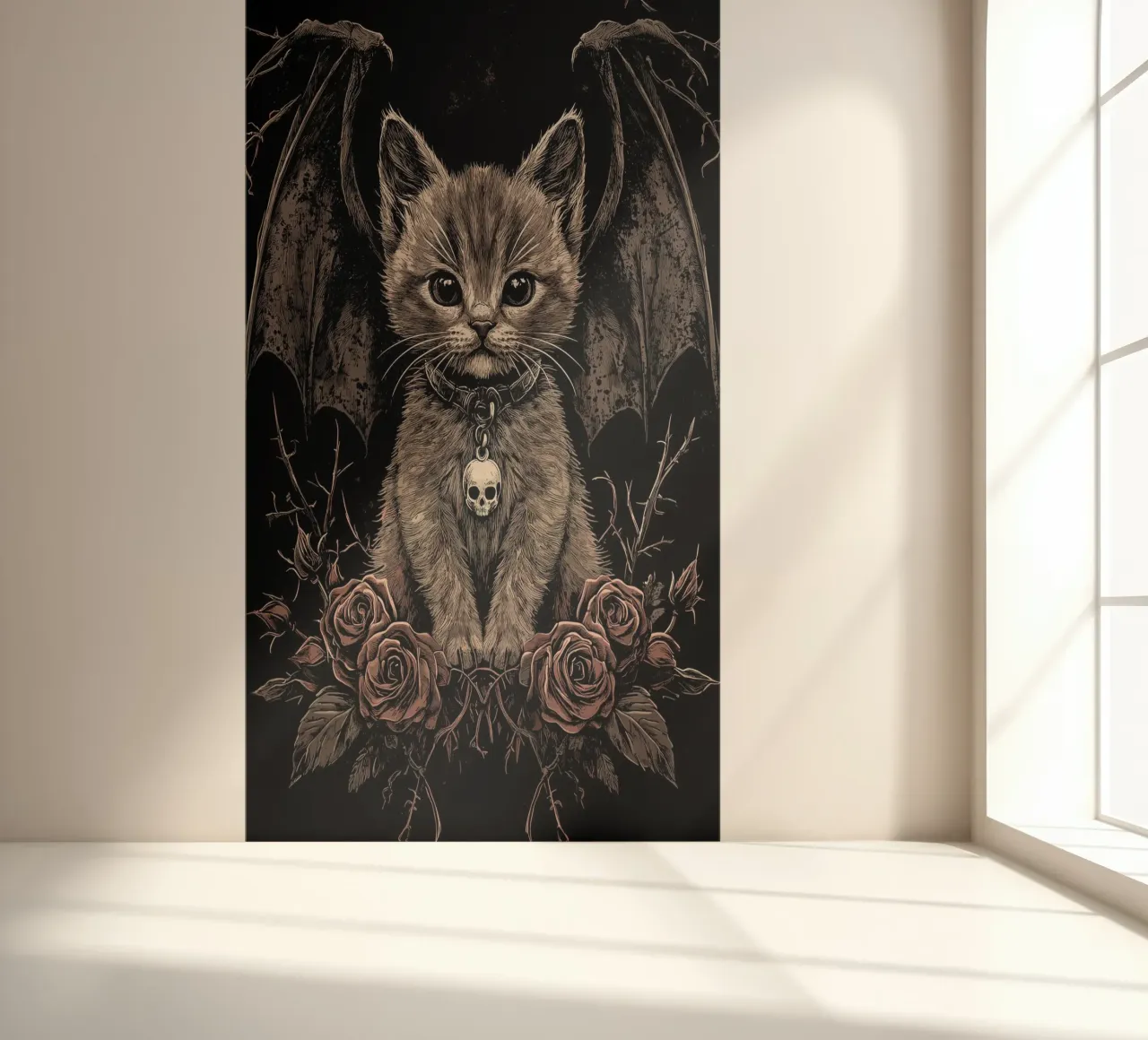 Gothic kitten with wings and roses photo wallpaper by pixelbull - medieval art and more